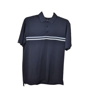 Dunning‎ Golf Polo Shirt Mens Medium Navy Blue Stripe Performance Short Sleeve